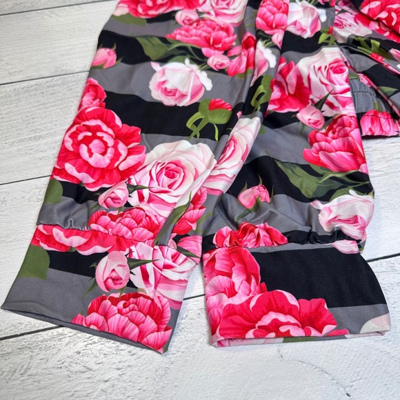 Floral Stripe Joggers Women's L/XL Pink Roses - Picture 2 of 8